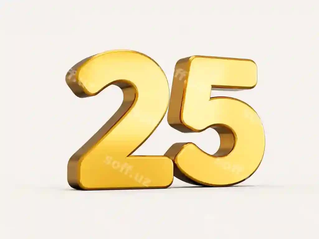 3d illustratsiya o'tkizil son yigirma besh 25 ajraltirilgan bej fon shado bilan | 3d illustration golden number twenty five 25 isolated beige background with shadow