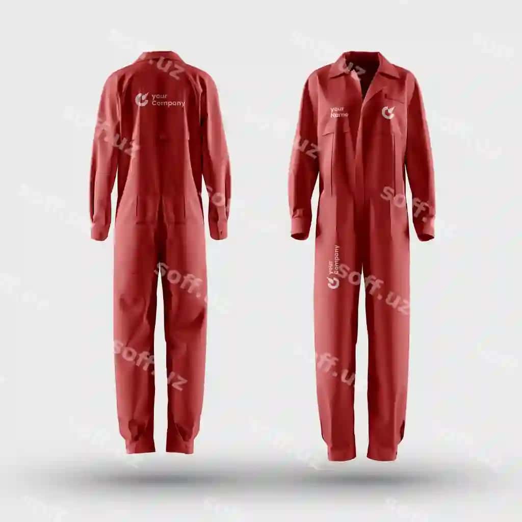 Premium mexanik jumpsuit mato namuna old va orqa ko'rinishi | Premium mechanic overall cloth mockup front back view