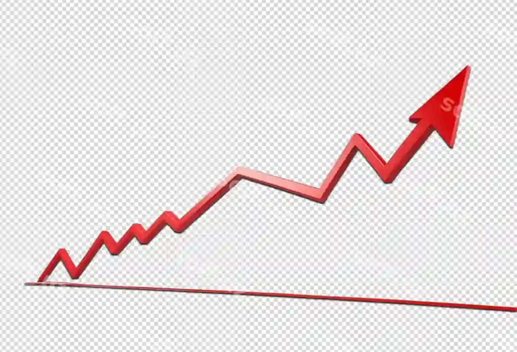 Yuqori qizil o'sish yo'nalishi grafik png | Red upward arrow graph showing rising trend png