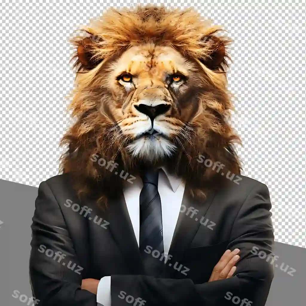 Png sher biznes kiyib ajraltirilgan shaffof orqa fonda | Png lion wearing business isolated transparent background
