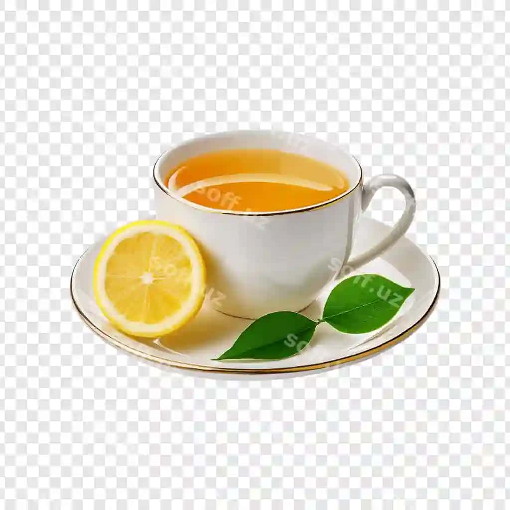 Choy kupesı limondan dilim bilan, diska limondan dilim bilan. | Cup tea with slice lemon saucer with slice lemon it