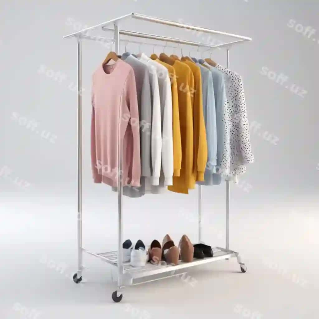 Kiyimlarni "oyoq qo'llar" yozilgan stoykaga qo'y. | Rack clothes with one that says shoes