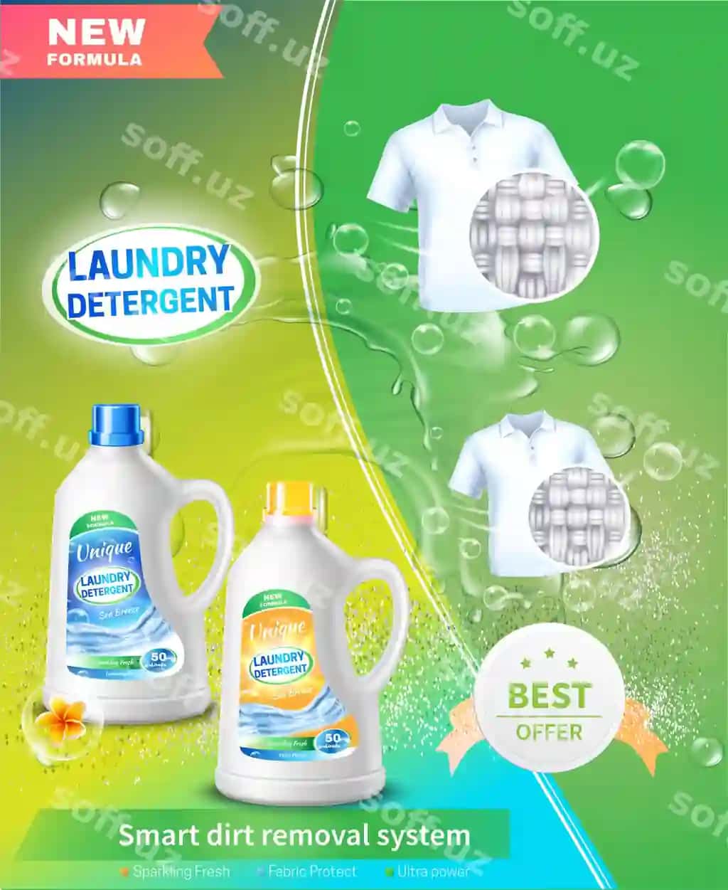 Bepul vektor kir tozalash vositi reklama posteri | Free vector laundry detergent advertising poste