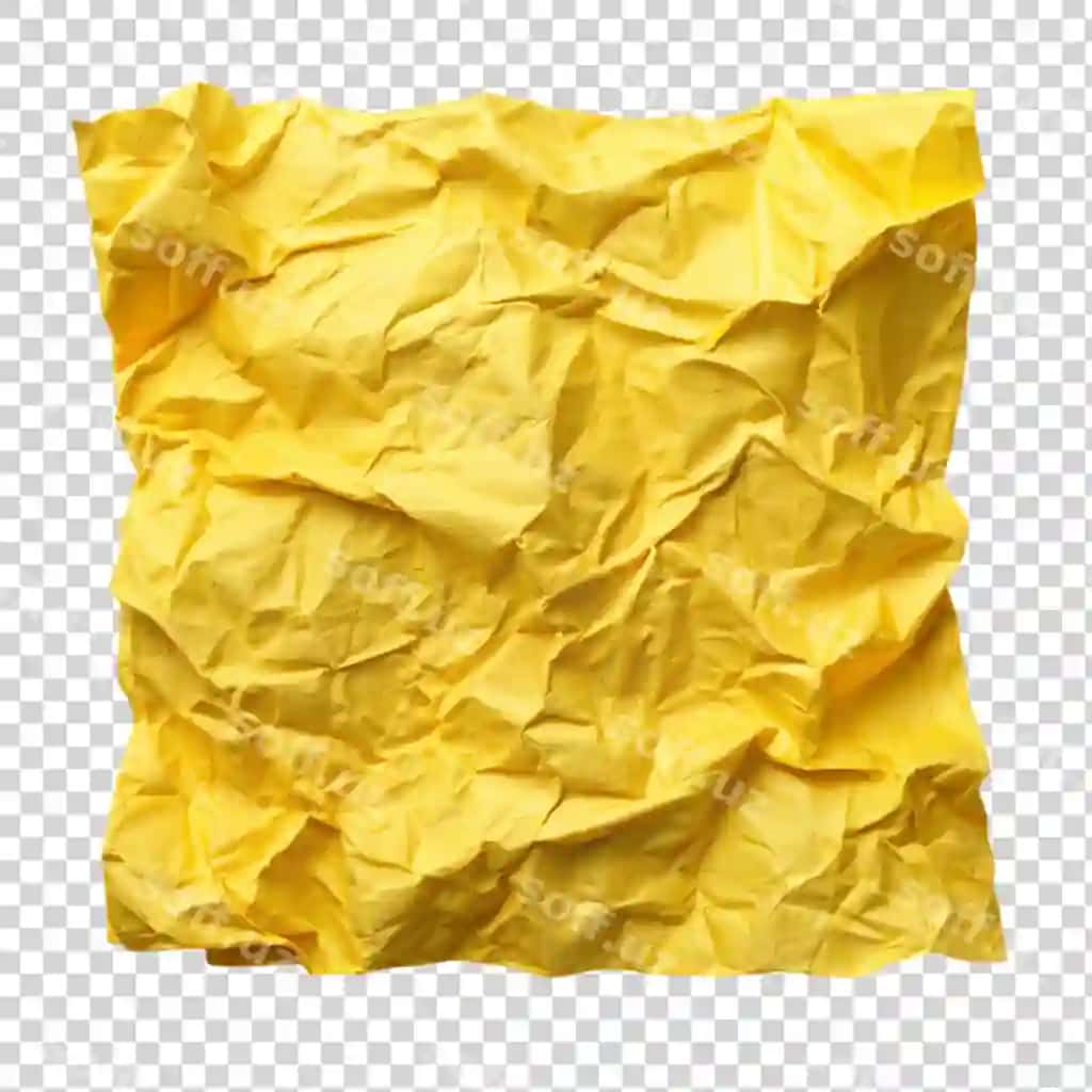 Gurglatilgan sariq qog'oz shaffof fonda ajraltirilgan | Wrinkled yellow paper isolated transparent background