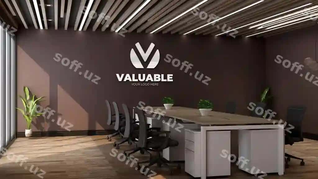 3d kompaniya logotipi mockup ofis uchrashuvi maydoni | 3d company logo mockup office meeting space
