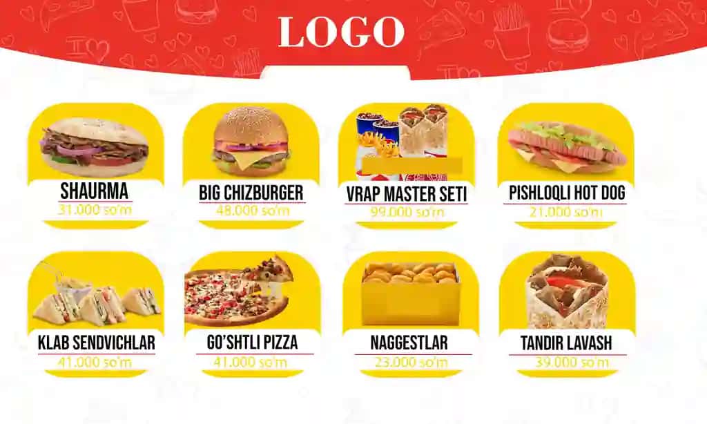 Fast food uchun menu design