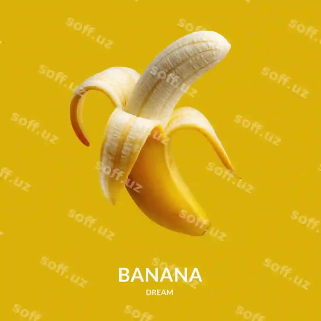 Ajratilgan soyilgan banan parlaq sariq orqa fonda matn uchun joy | Peeled banana isolated vibrant yellow background with copy space