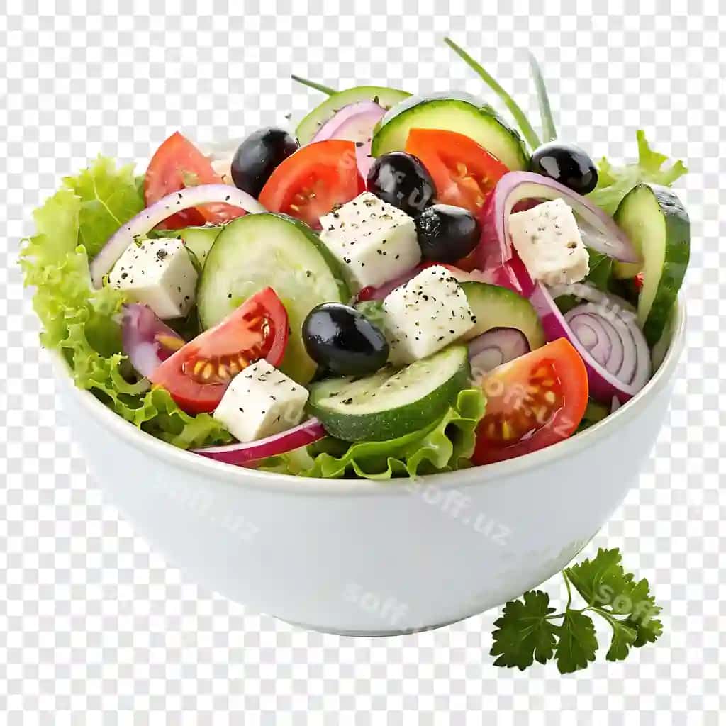 Hazm qiladigan grek salati shaffof fonda | Mouthwatering greek salad transparent background