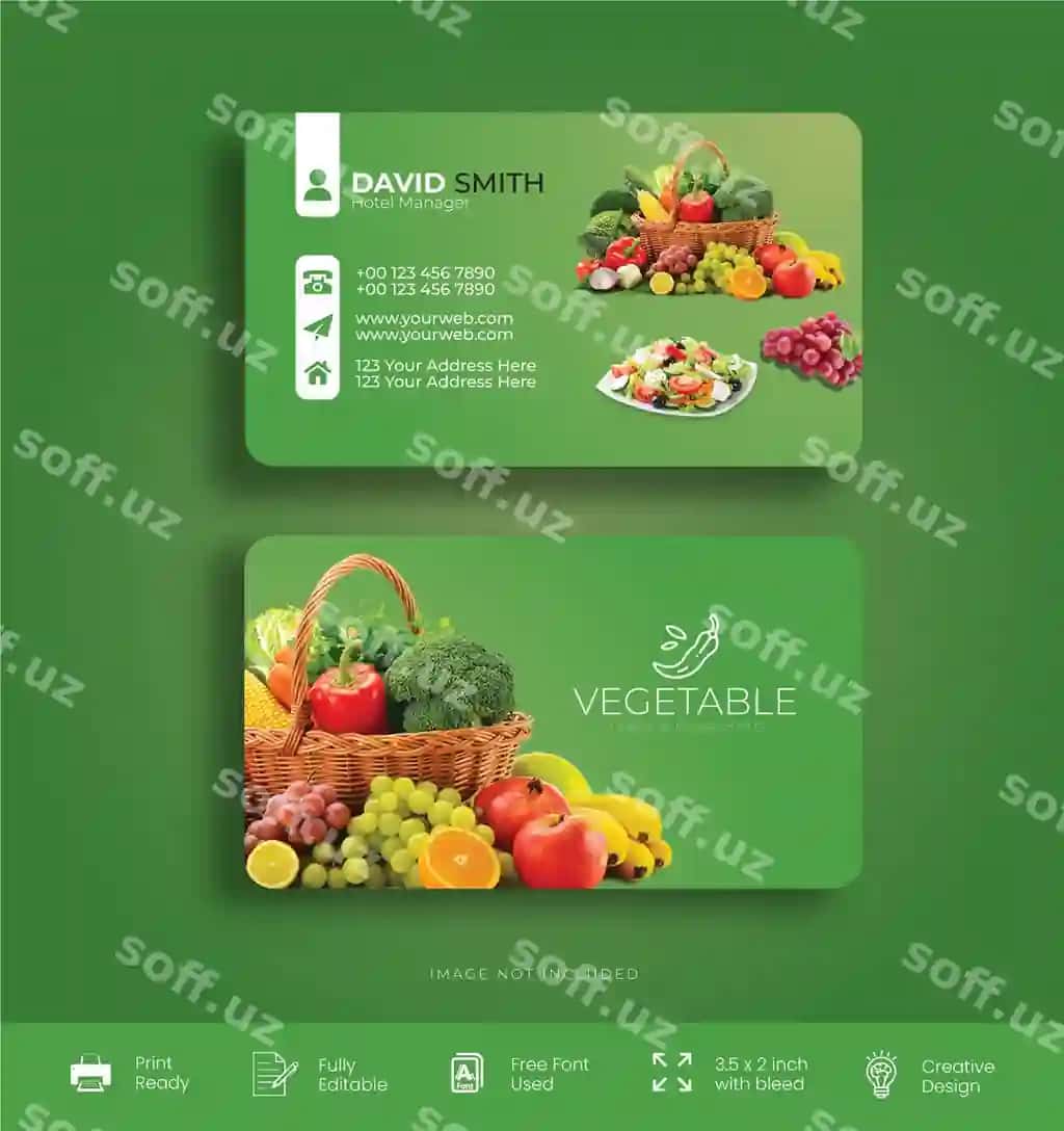 Zamonaviy ijodkor sabzavot biznes karta shablon dizayn vektori | Modern creative vegetable business card template design vector