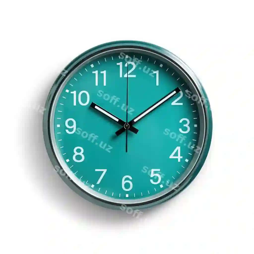 Ko'k-yashil rangli soat to'g'ri oq fonda | Teal colored clock solid white background 2