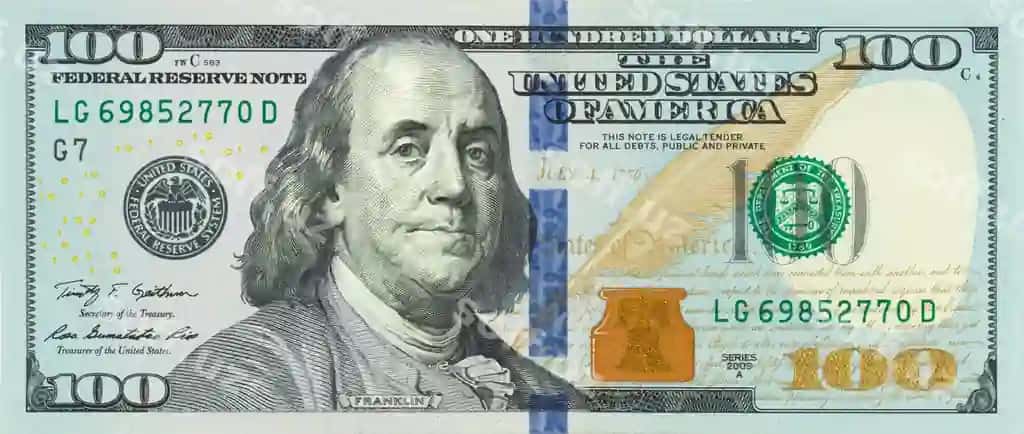 AQSH 100 dollarlik banknot oldi 100 dollar yuz AQSH dollarlik banknot Benjamin Franklin portreti AQSHdagi eng katta dollarlik banknot yangi 100 AQSH dollarlik banknot rasmi | Front american 100 dollars bill 100 bucks one hundred us dollars bank note portrait benjamin franklin largest dollar bank note usa new 100 u s bill photo image 2