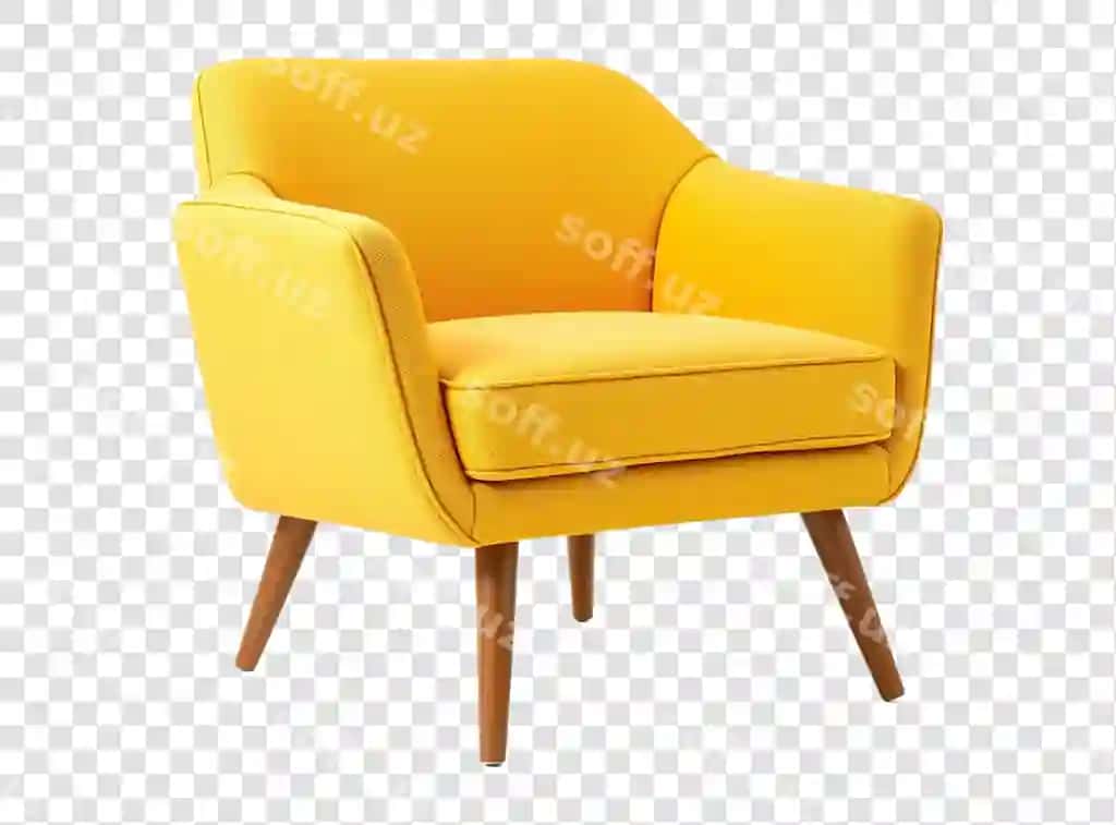 Sariq yog'ochli ramkali stul shaffof orqa fon | Yellow chair with wooden frame transparent background
