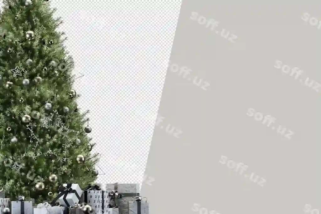 Yangi yil uy siarasi sovg'alari armqir uch o'lchovli renderlangan ajraltirilgan | Christmas tree gifts armchair 3d rendered isolated
