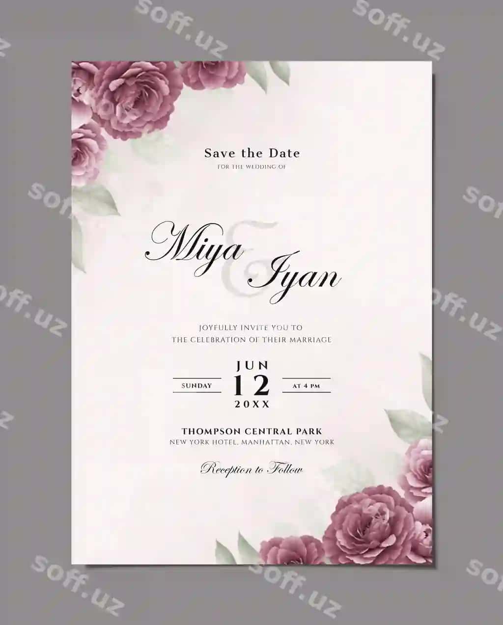 To'y taklifi shabloni gullar foni bilan | Wedding invitation template with flower background 2