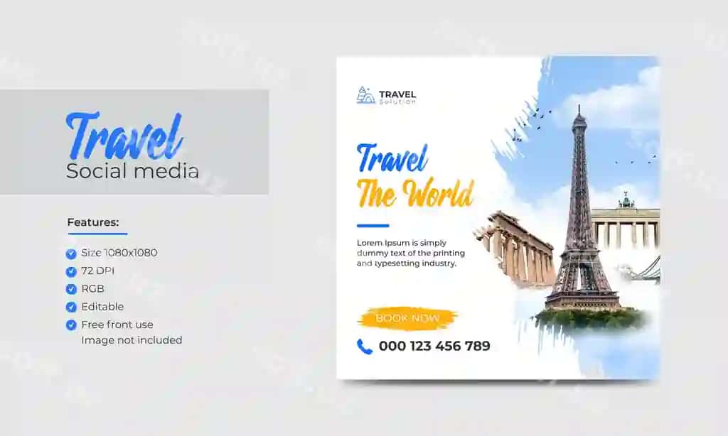 Sayohat ijtimoiy media post shabloni turizm maydoni marketing reklama banneri | Travel social media post template tourism square marketing ads banner 2