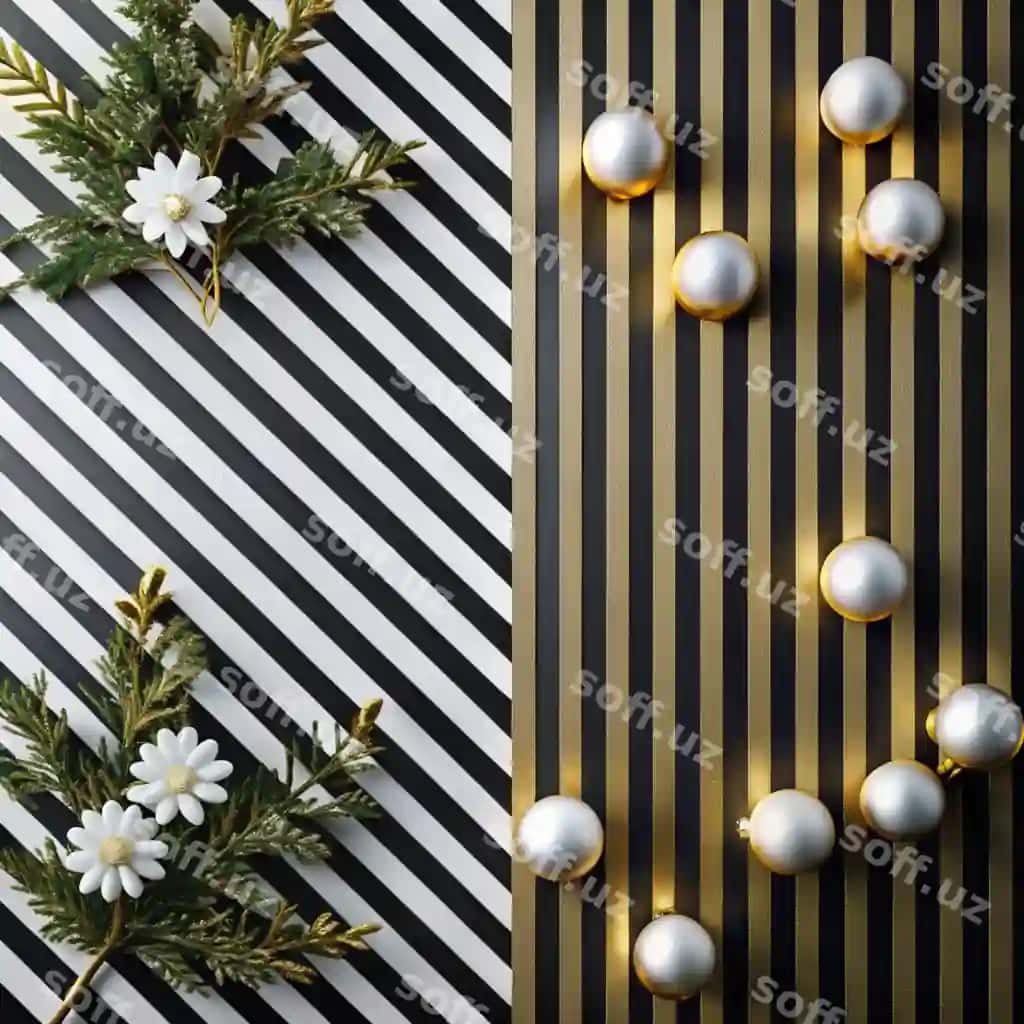 Oq-qora fotosurat oq-qora shaxzodali devor oq chiroqlar bilan | Black white photo black white striped wall with white lights 2