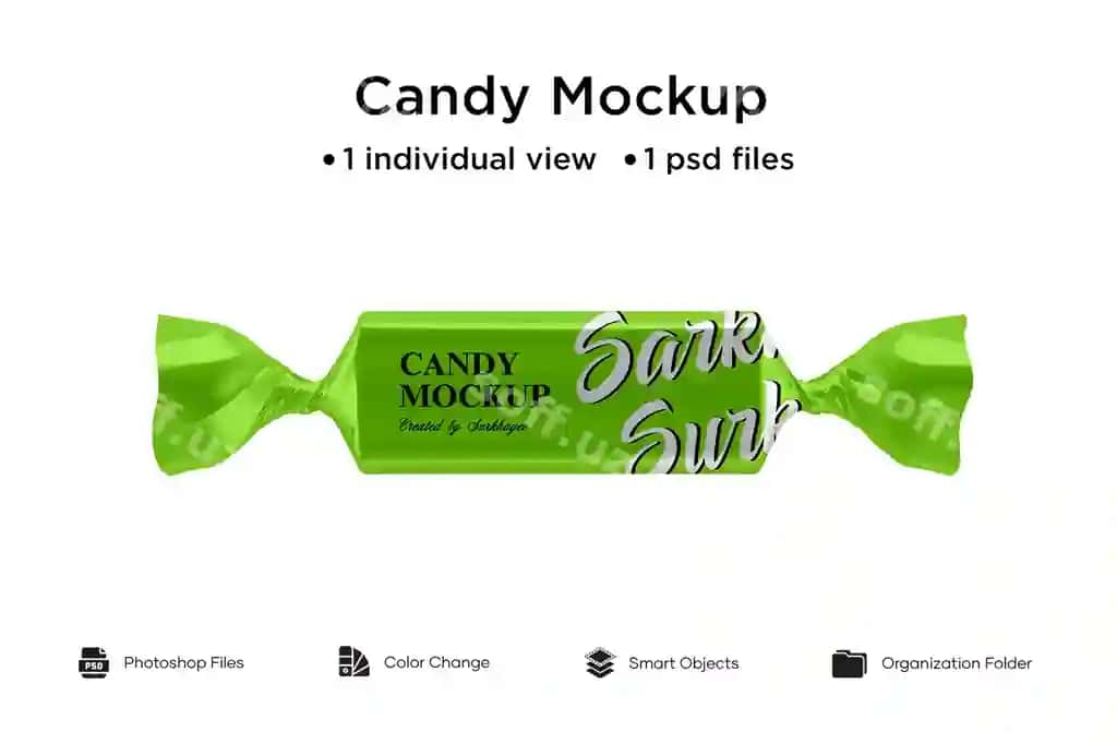 Yashil shirinlik foliya namunasi oldingi ko'rinish namunasi | Green candy foil mockup front view mockup 2