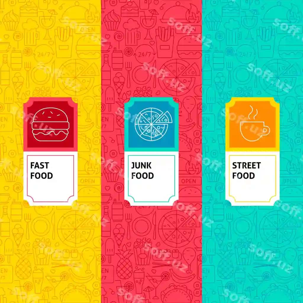 Chiziq fast food paket etiketlari vektor illustratsiyasi shablon packing | Line fast food package labels vector illustration template packaging 2