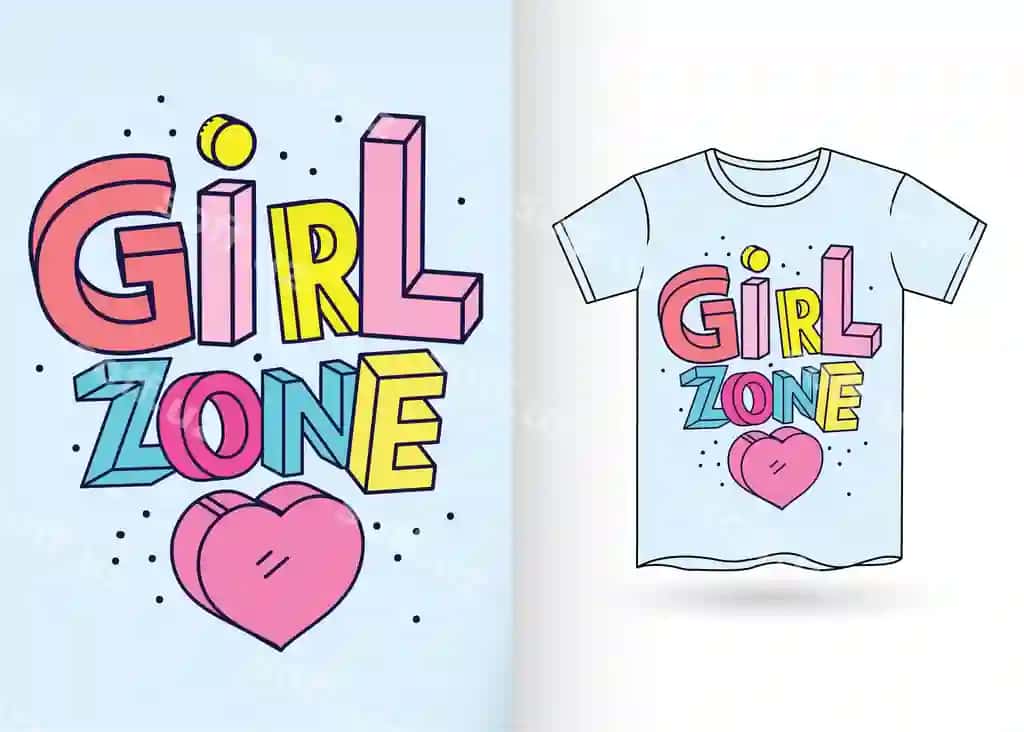 Qiz zona karykatura uslubidagi tipografiya futbolka | Girl zone cartoon style typography t shirt