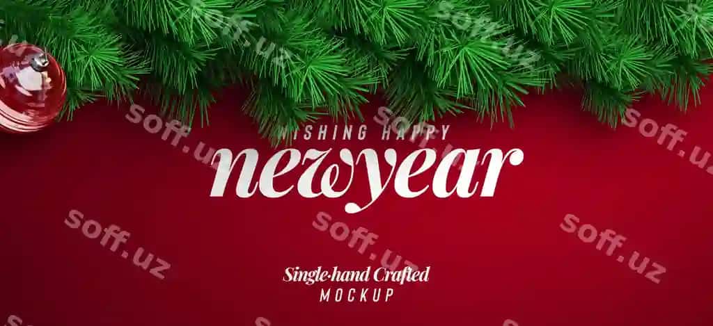 Yangi yil orqa fon mockup dekorativ chatir daryolari bilan | New year background mockup with decorative christmas tree branches 2