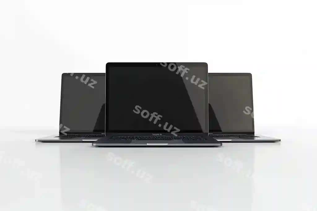 Komplekt noutbuk qora ekran bilan ajraltirilgan oq fonda | Set laptop notebook with black screen isolated white background d