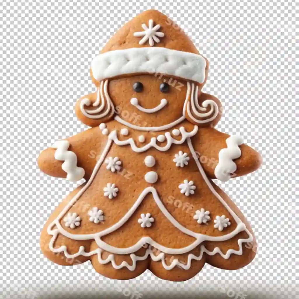 Qar qiz shirin qurdiu ajraltirilgan shaffof fonda | Gingerbread snow maiden isolated transparent background