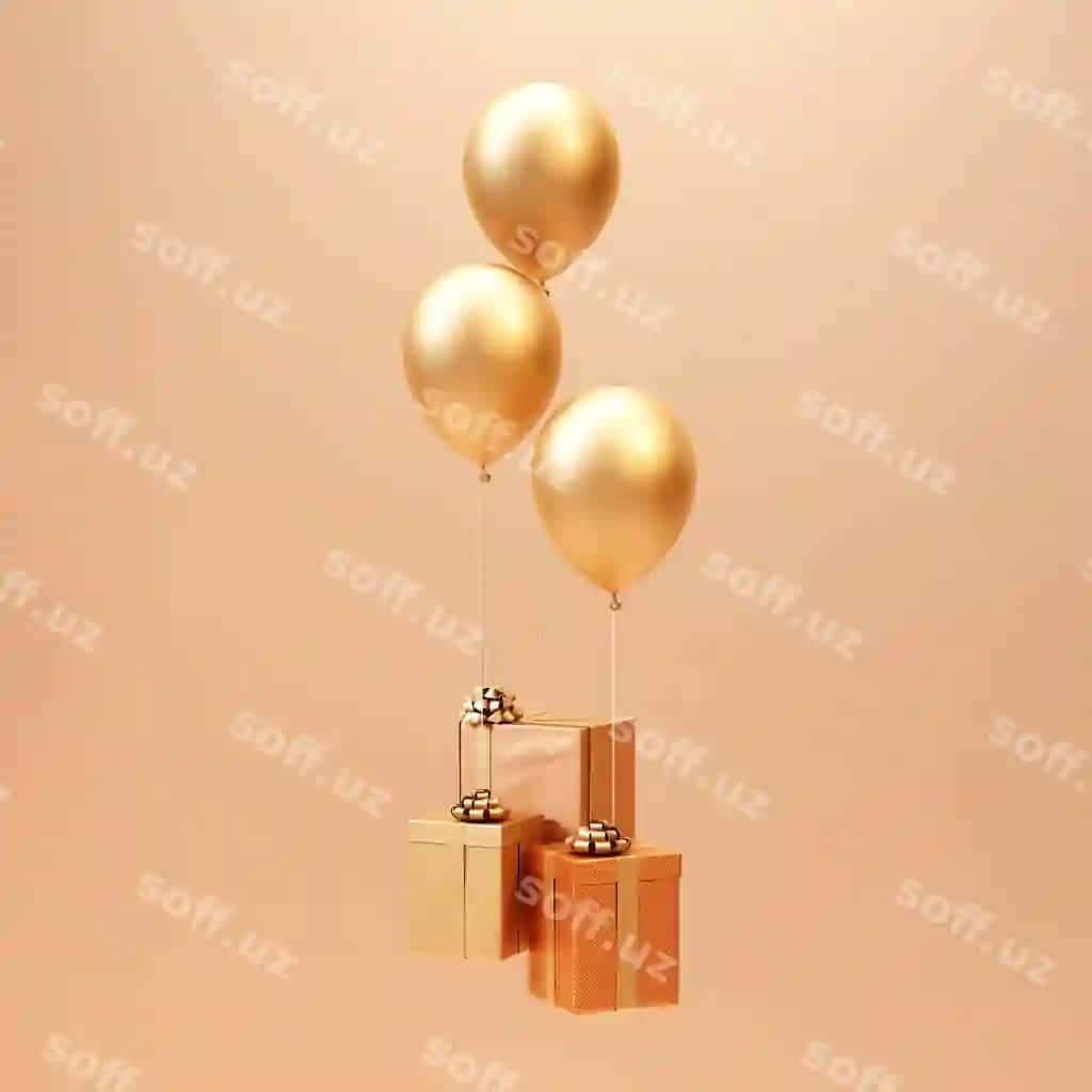 3D render oltin sovg'a qutisi sharq quti orqa fonda | 3d render gold gift box with balloon background