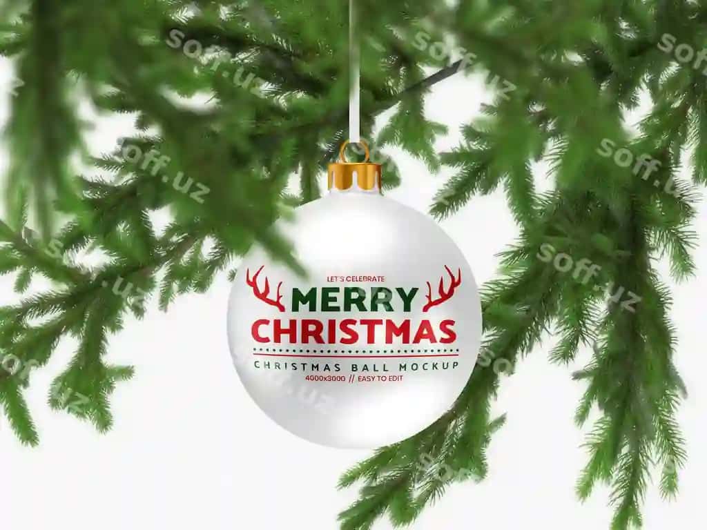 Yangi yil daraxti shar mockup shablon | Christmass tree ball mockup template