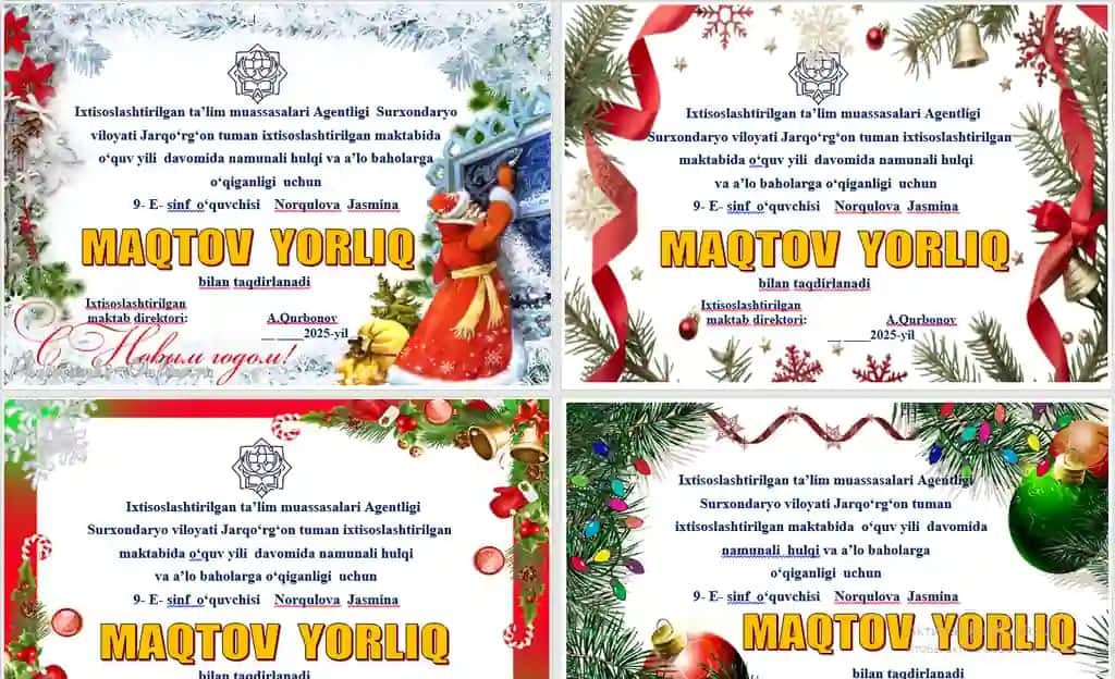 Faxriy  va maqtov  yorliqlari