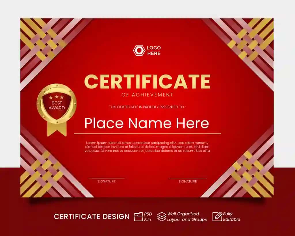Qizil sertifikat landshaft shabloni | Red certificate lanscape template