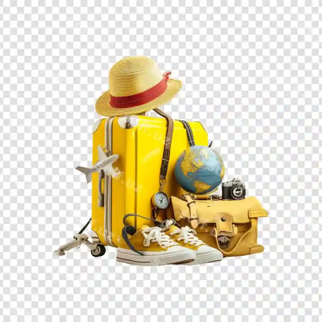 Sayohat bagaj Baghat xarita kamera poyabzalar samolyot globus shaffof fonda | Travel luggage baghat mapcamera shoesairplaneglobe transparent background