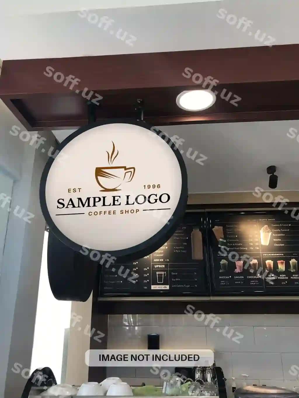 Kofe do'kasi doira neon qutisa realistik namuna PSD | Coffee shop circle neon box realistic mockup psd 2