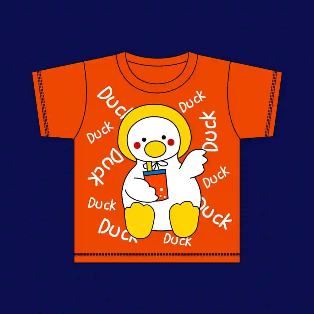 O'rdak so'zi yozilgan qizil ko'ylak | Red shirt with word duck itdesign cartoon illustration