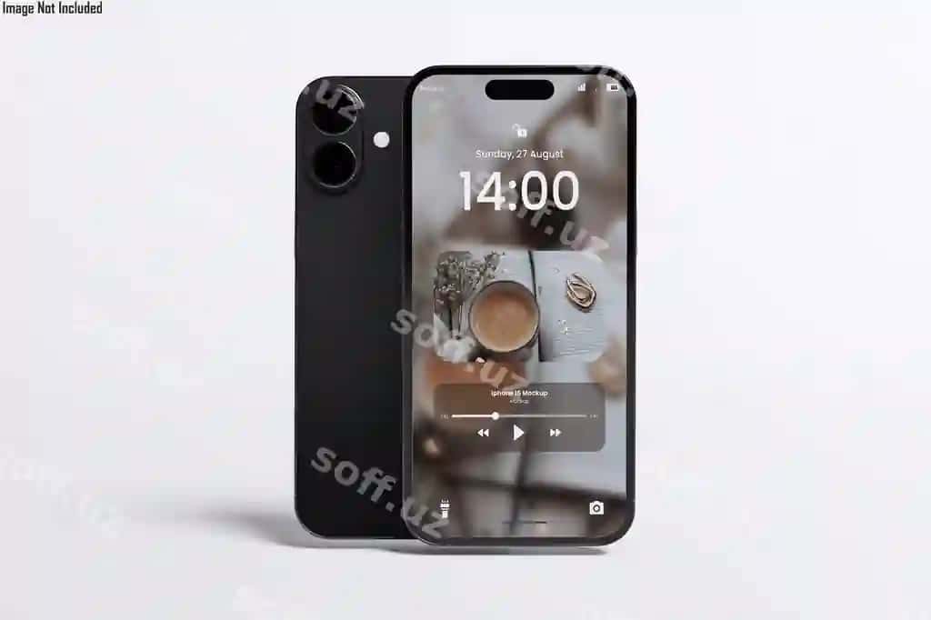 Qora ayfon soat 10:15 bo'lgan. | Black iphone with time it is 10 15