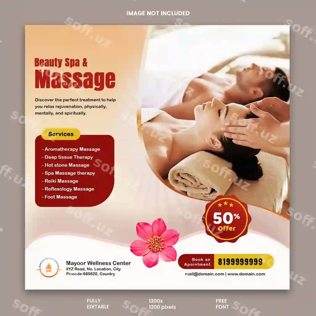 Mayoor salomatlik markazi bekat spa markazi ijtimoiy media post banner | Mayoor wellness center beauty spa center social media post banner 2