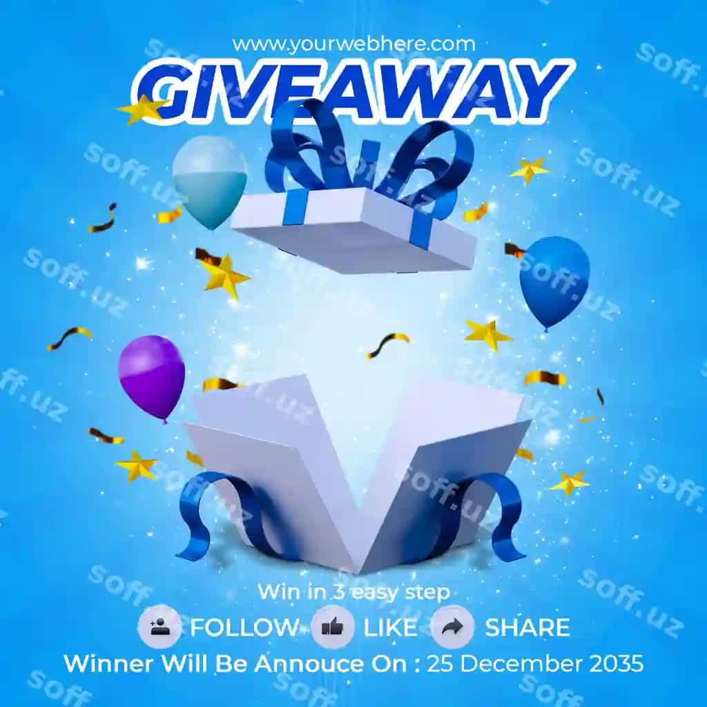 Sovg'a berish musobaqasi baner ijtimoiy tarmoqlar post shabloni | Give away contest banner social media post template