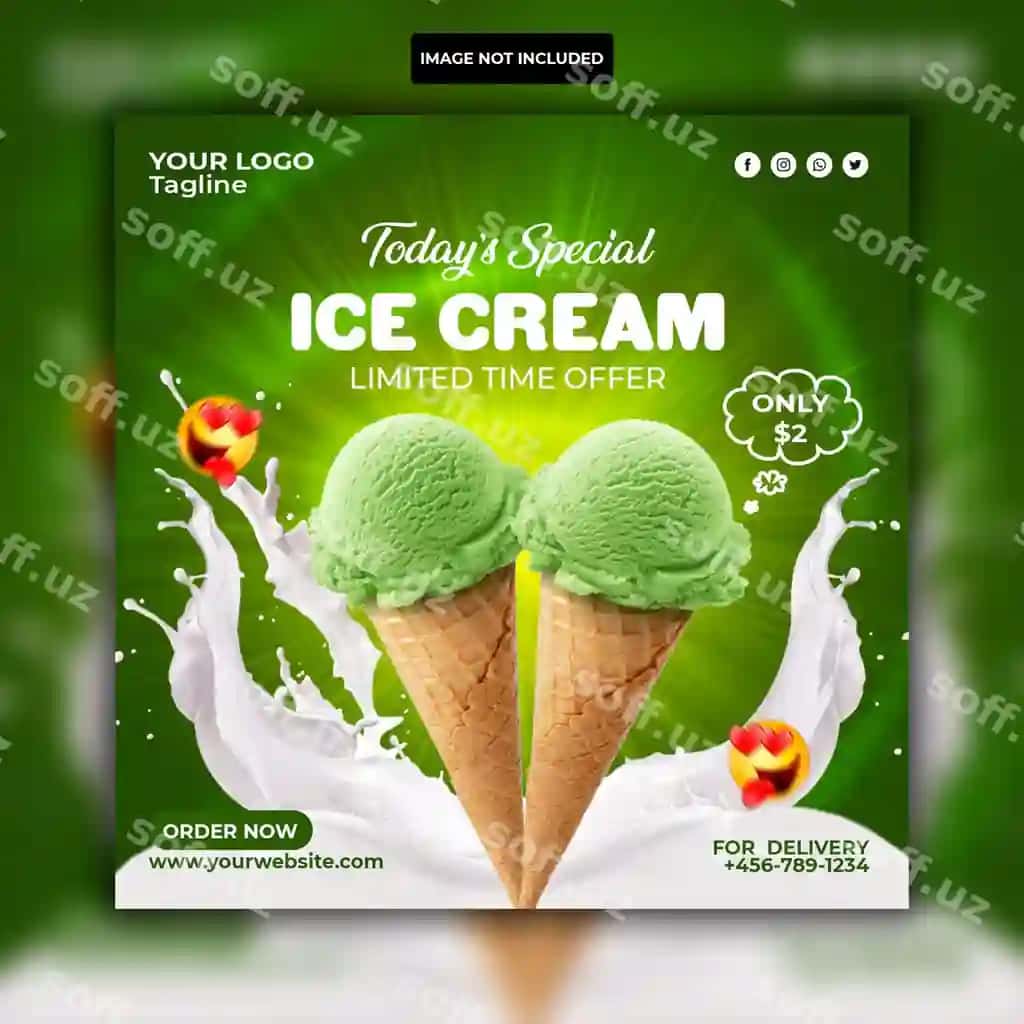 Maxsus mazali muz qatiq ijtimoiy tarmoqlar Instagram posti banner dizayni | Special delicious ice cream social media instagram post banner design 2