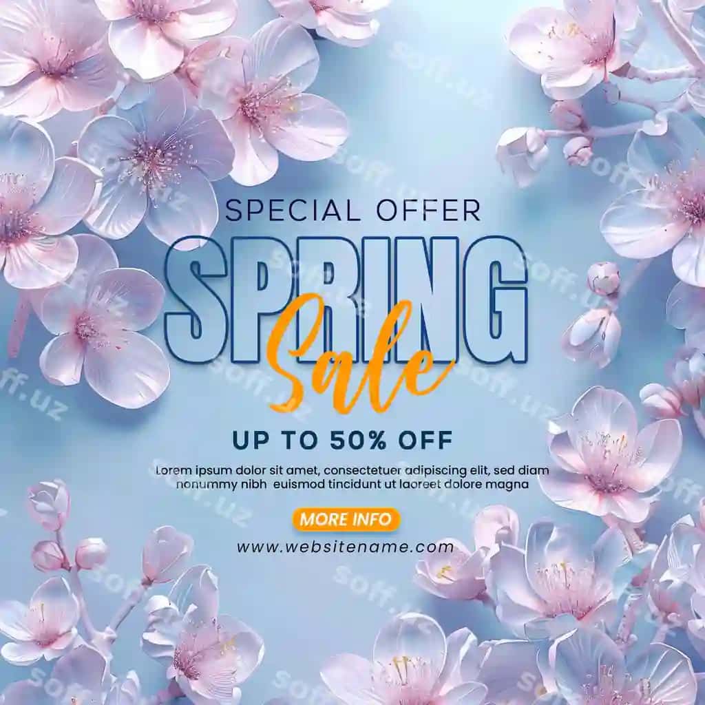 Bahor gulli aktsiya banner dizayn shabloni | Spring floral sale banner design template