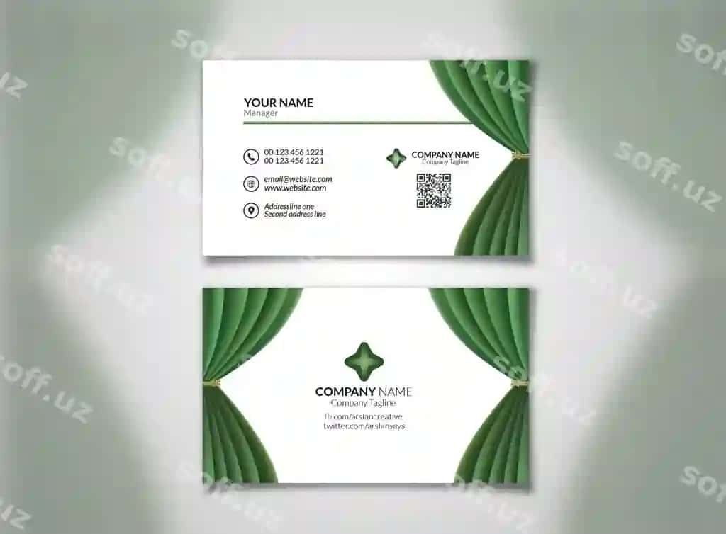 Vizitka dizayni mandala yashil fonli plat dizayn | Visiting card design with mandala green backgroun flat design