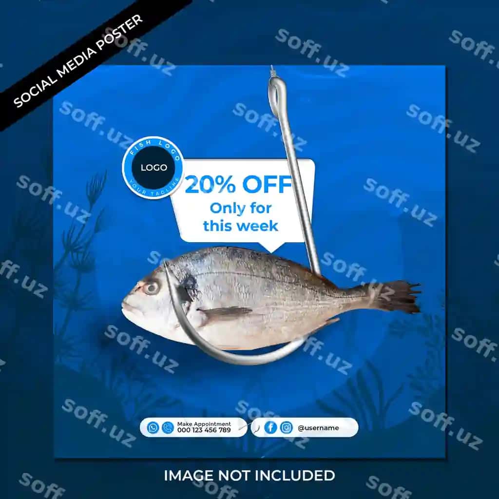 Dengiz ovqati ijtimoiy tarmoqlar uchun plakat dizayni | Sea food social media poster design