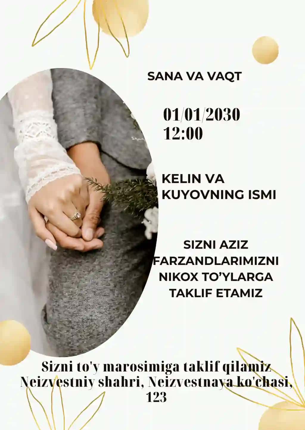 taklifnoma uchun tayyor shablaon