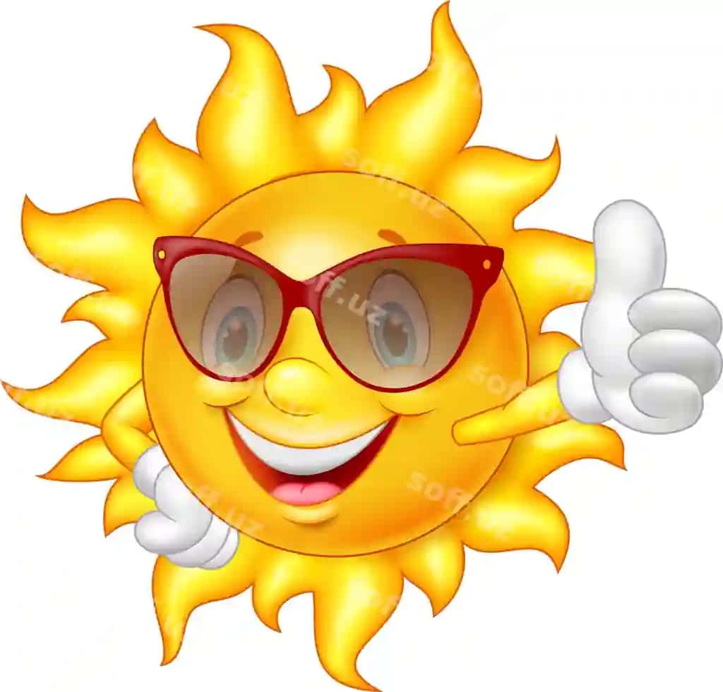 Karyakatur quyosh boshini koʻtarayotgan | Cartoon sun giving thumb up