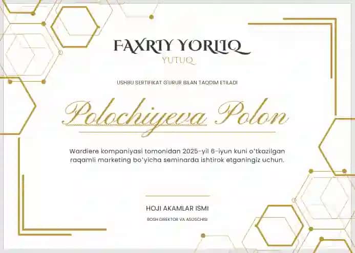 Faxriy yorliq shablon tayyori andoza