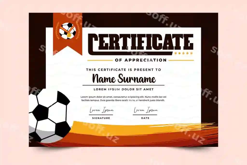 Futbol turniri sport tadbirlar uchun sertifikat dizayni shablon maydoni | Football tournament sport event certificate design template field 2
