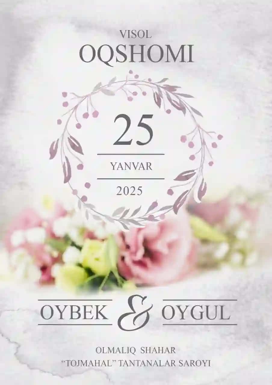 🌿 Nikoh Taklifnomasi — "Oybek & Oygul" PSD Shablon