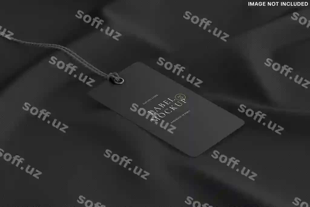 Yorliq belgisi model sahna qora mato | Label tag mockup scene dark textile 2