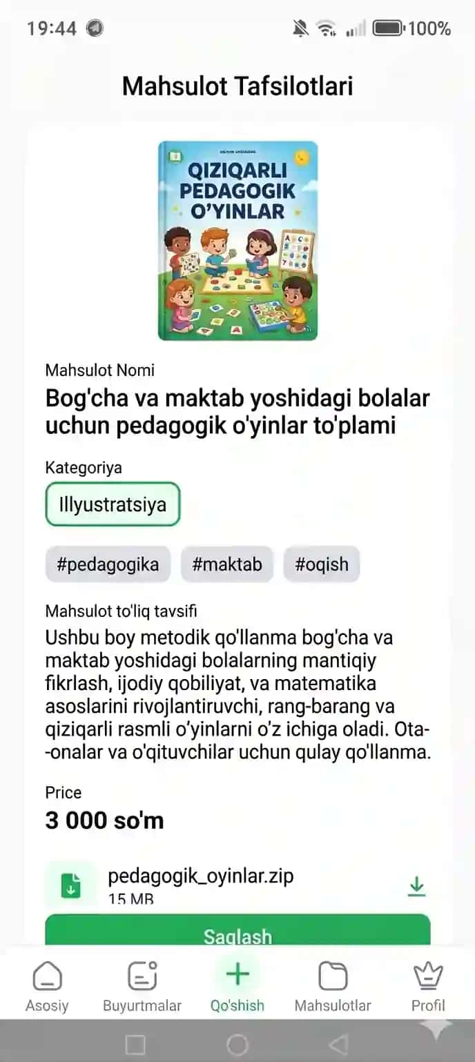 Bog'cha va maktab bolalari uchun pedagogik o'yinlar to'plami