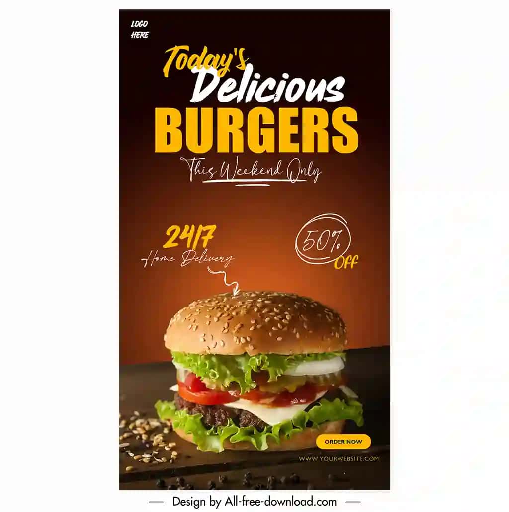 Delicious burger and food menu