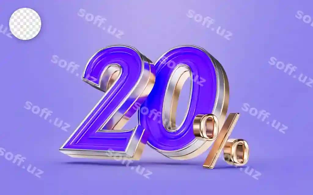 20 foiz chegirma taklifi binafsha rangli son orqa fonda 3d render | 20 percent discount offer purple color number background 3d render 2