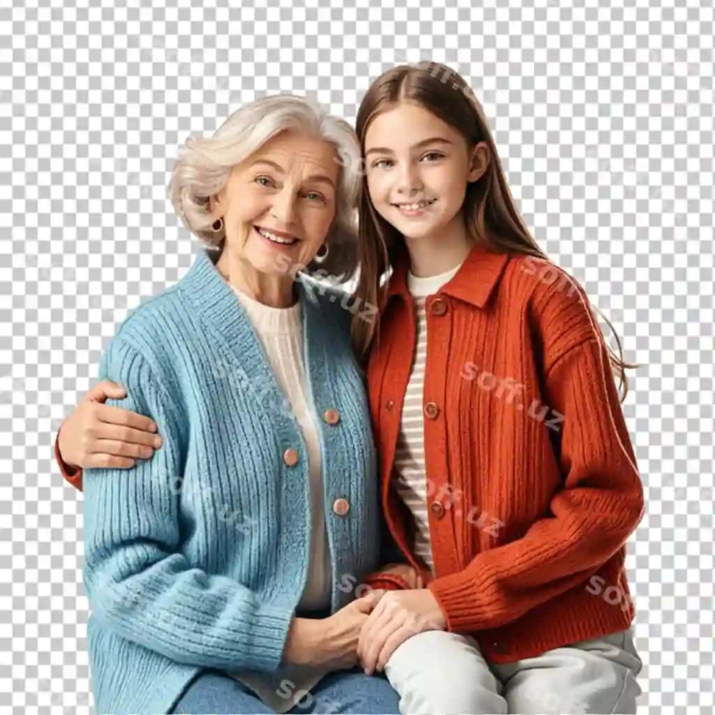 Go'zal kattalik yoshida qiz uning onaji shaffof orqa fon | Beautiful teenager girl her grandmother transparent background
